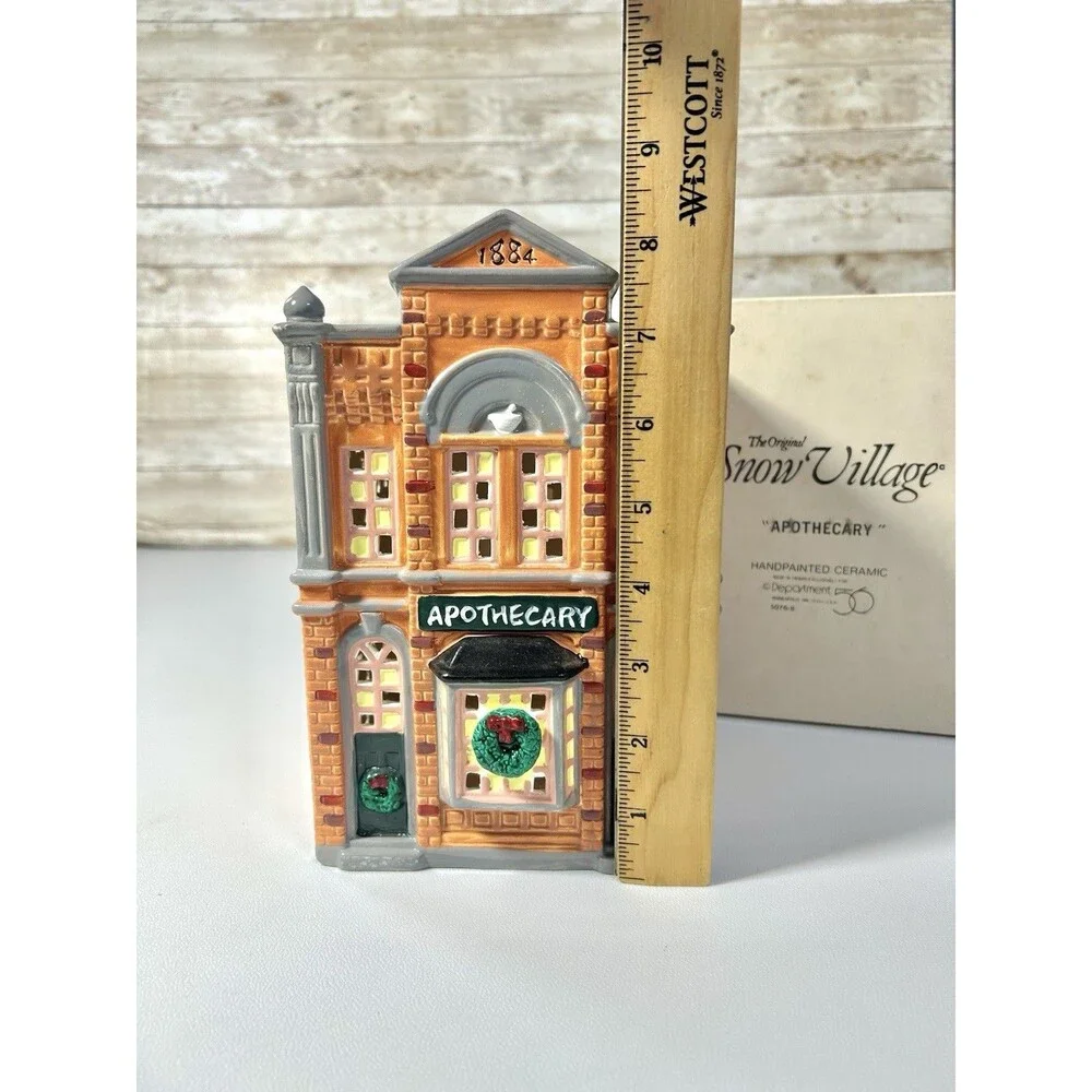 Department 56 Snow Village Apothecary House Hand Painted Ceramic, Boxed 1989